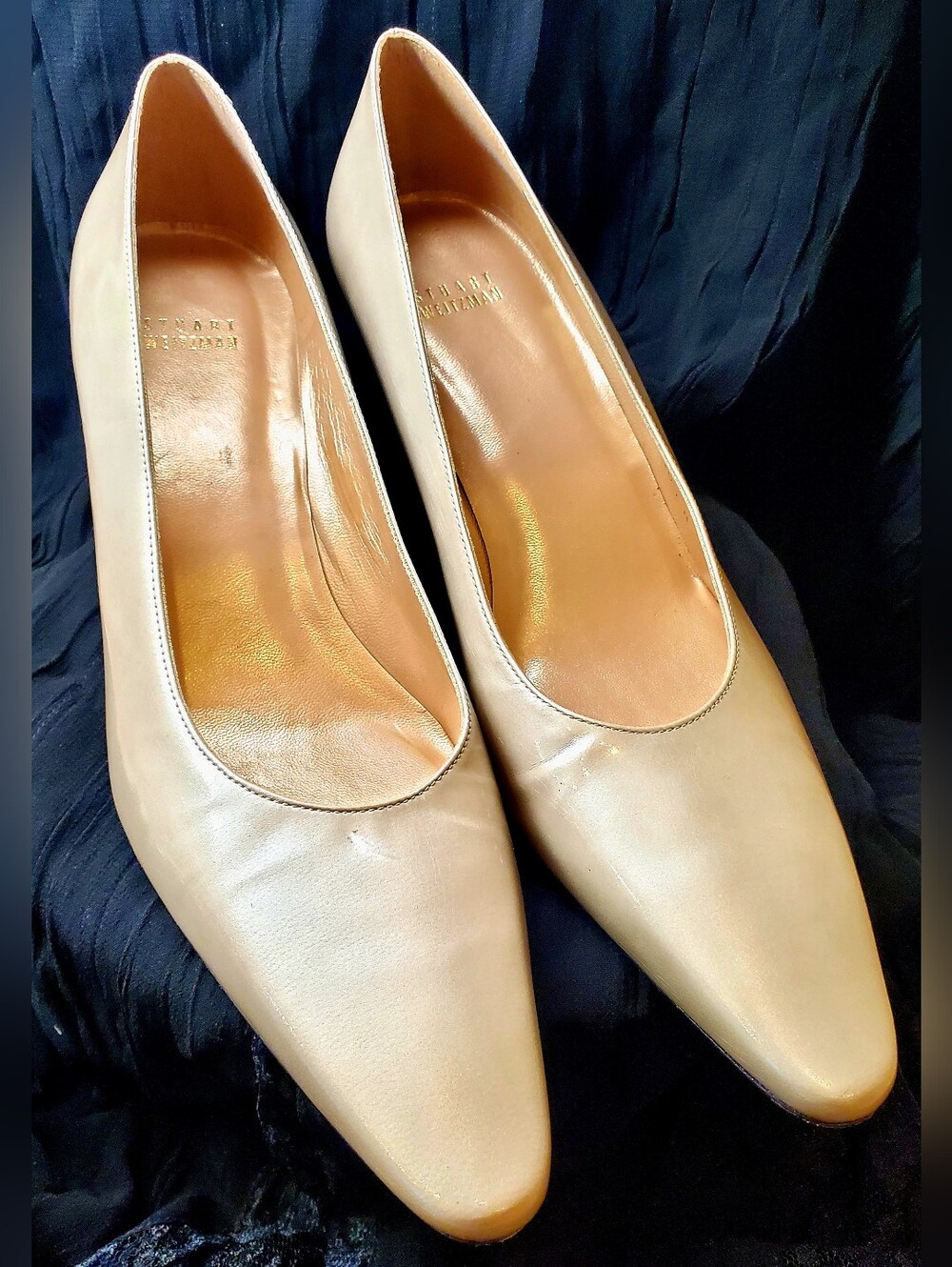 Stuart Weitzman Nude (Champahne Gold) Leather Pointed-Toe Pumps